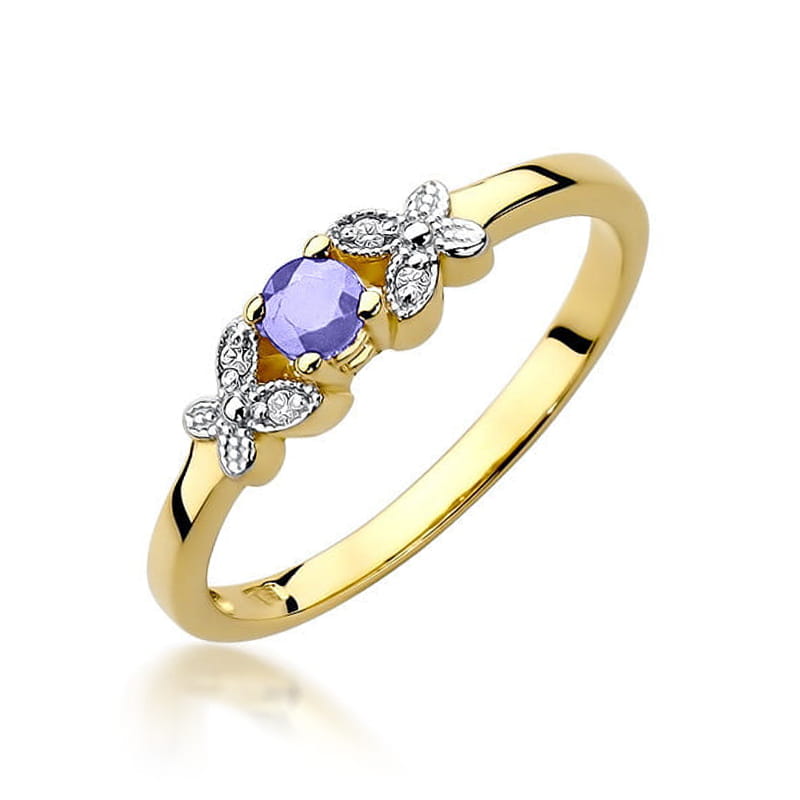 Inel Aur 9K cu Tanzanit 0.15 ct si Diamante Naturale 0.02 ct — Aur galben