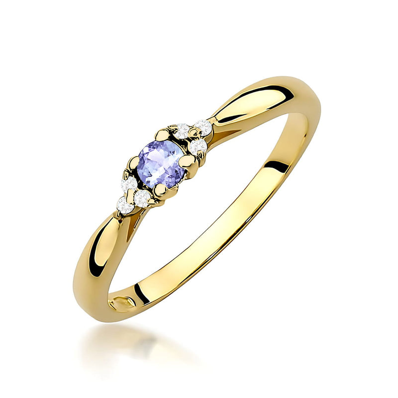 Inel Aur 9K cu Tanzanit 0.15 ct si Diamante Naturale 0.03 ct — Aur galben