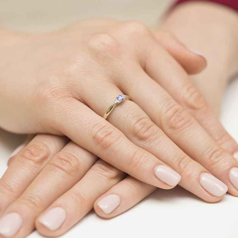 Inel Aur 9K cu Tanzanit 0.15 ct si Diamante Naturale 0.03 ct, imaginea 4 din 8