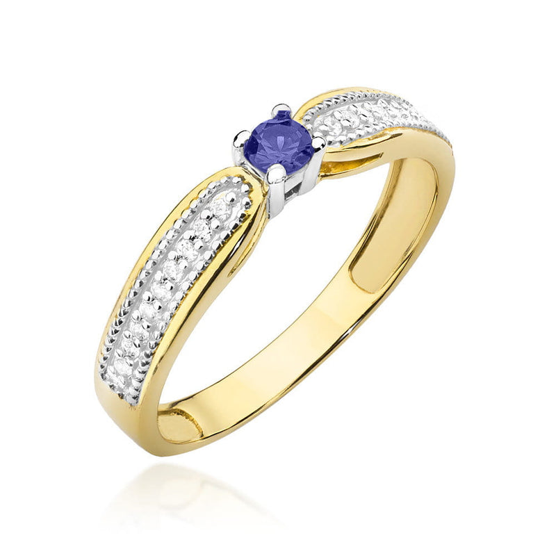 Inel Aur 9K cu Tanzanit 0.15 ct si Diamante Naturale 0.09 ct — Aur galben
