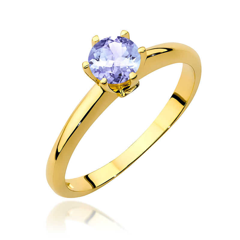 Inel Aur 9K cu Tanzanit 0.50 ct si Diamante Naturale 0.04 ct — Aur galben