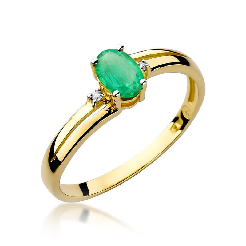 Inel Aur 9K cu Smarald 0.40 ct si Diamante Naturale 0.03 ct — Aur galben