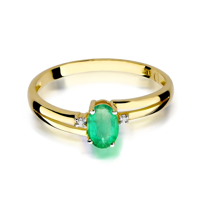Inel Aur 9K cu Smarald 0.40 ct si Diamante Naturale 0.03 ct, imaginea 2 din 8