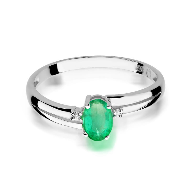 Inel Aur 9K cu Smarald 0.40 ct si Diamante Naturale 0.03 ct, imaginea 6 din 8