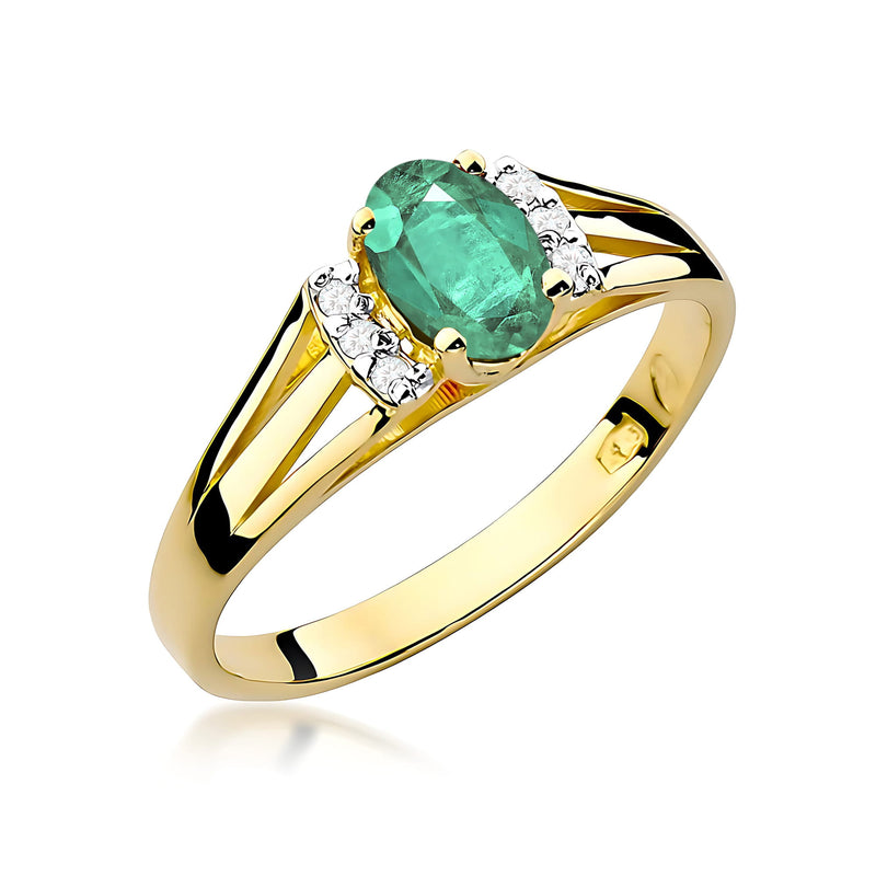 Inel Aur 9K cu Smarald 0.40 ct si Diamante Naturale 0.05 ct — Aur galben