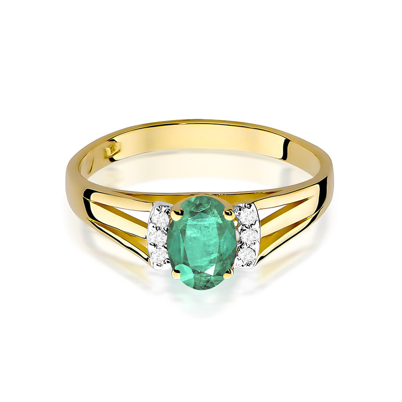 Inel Aur 9K cu Smarald 0.40 ct si Diamante Naturale 0.05 ct, imaginea 2 din 8