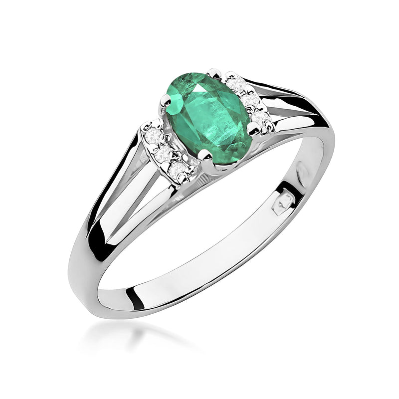Inel Aur 9K cu Smarald 0.40 ct si Diamante Naturale 0.05 ct, imaginea 5 din 8