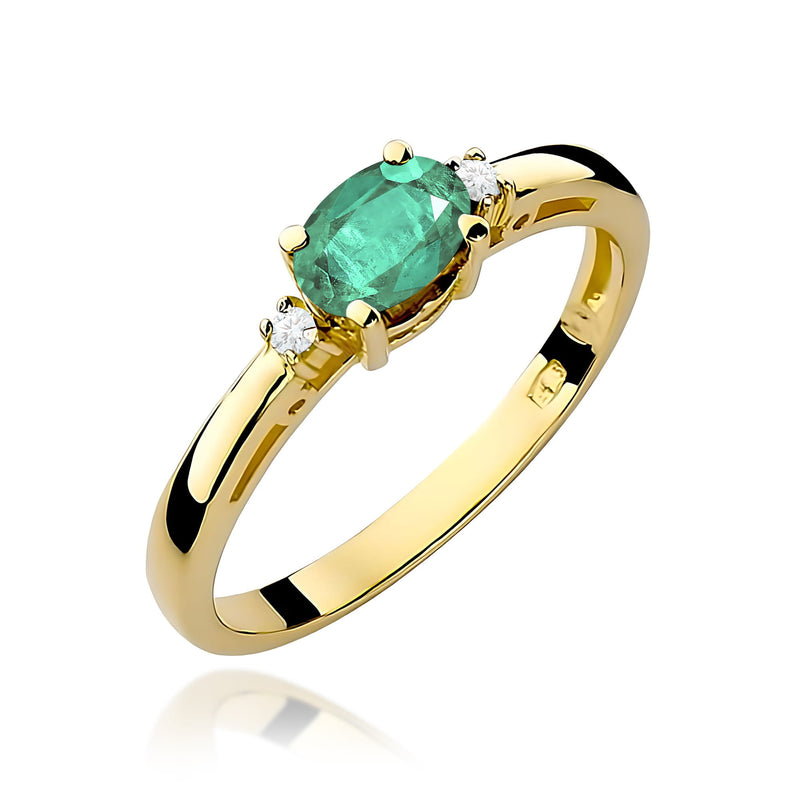 Inel Aur 9K cu Smarald 0.40 ct si Diamante Naturale 0.03 ct — Aur galben