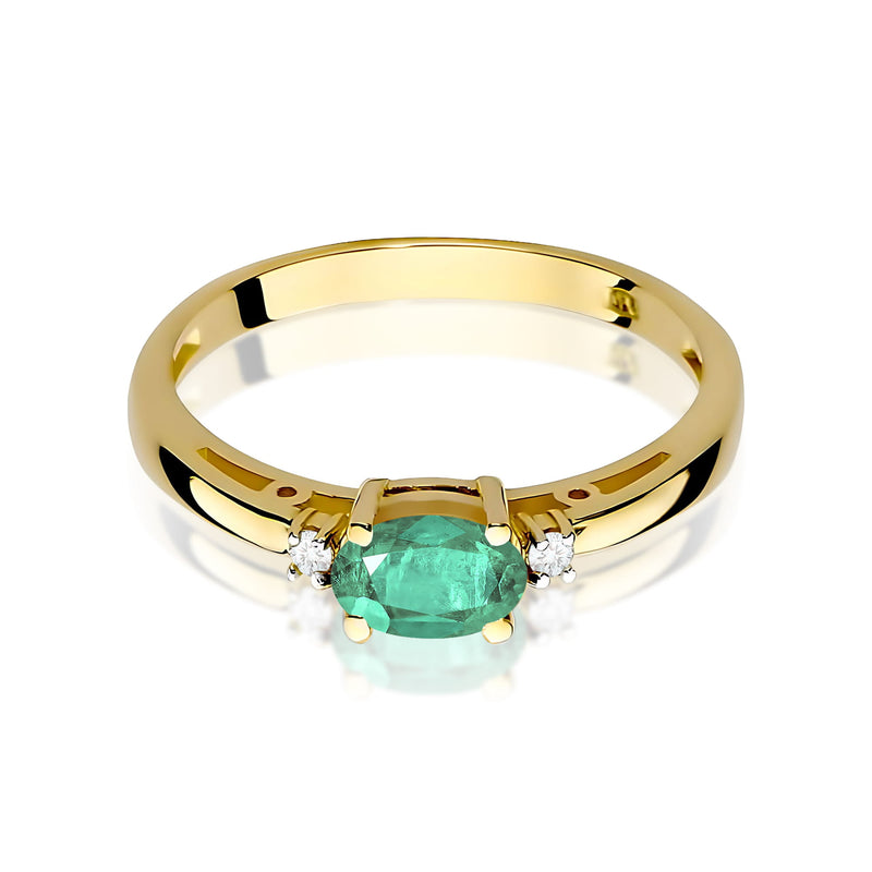 Inel Aur 9K cu Smarald 0.40 ct si Diamante Naturale 0.03 ct, imaginea 2 din 8