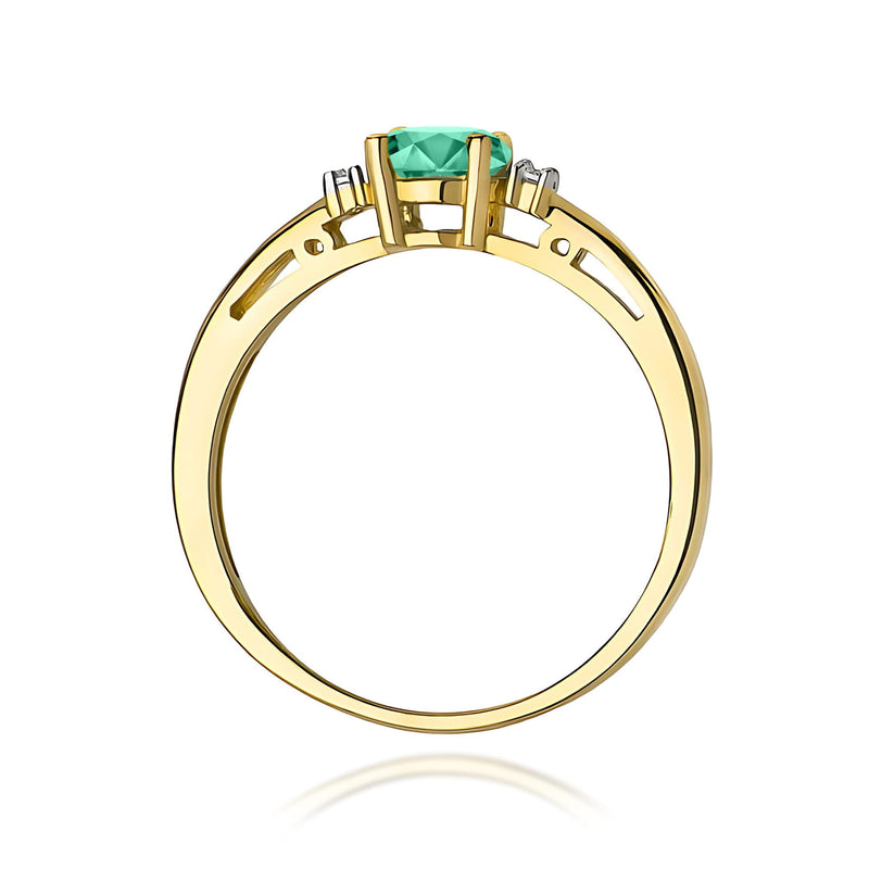 Inel Aur 9K cu Smarald 0.40 ct si Diamante Naturale 0.03 ct, imaginea 3 din 8
