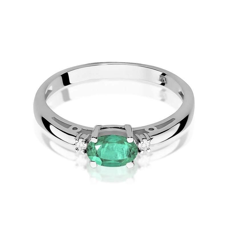 Inel Aur 9K cu Smarald 0.40 ct si Diamante Naturale 0.03 ct, imaginea 6 din 8