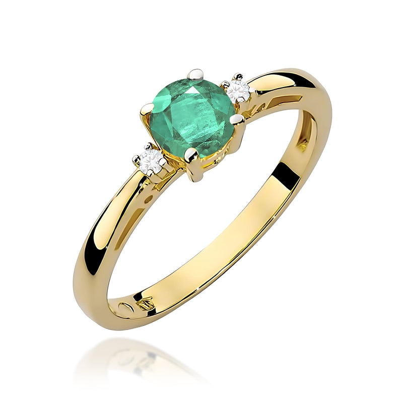 Inel Aur 9K cu Smarald 0.50 ct si Diamante Naturale 0.03 ct — Aur galben