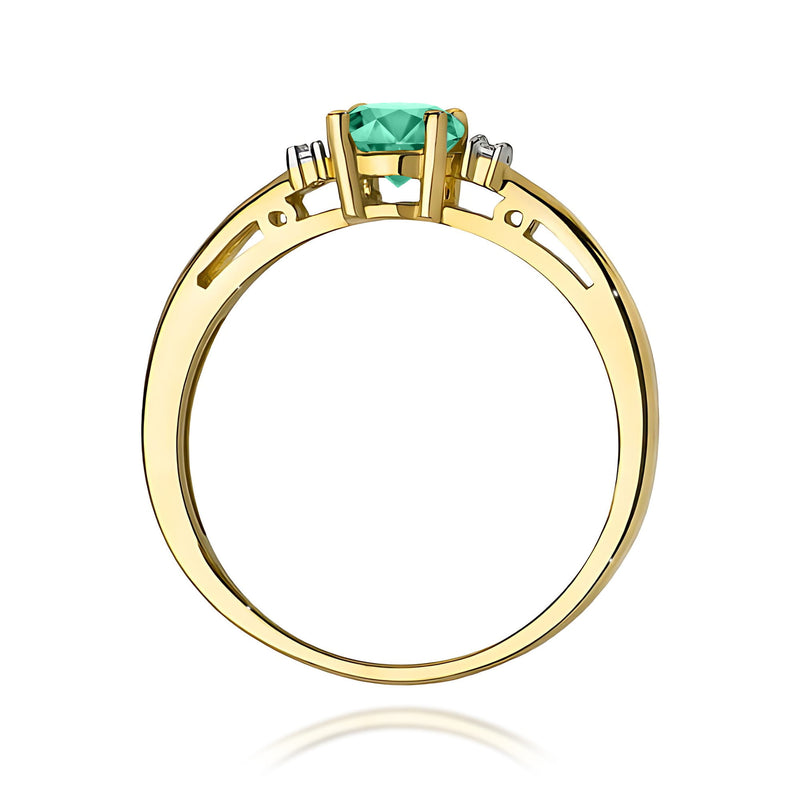 Inel Aur 9K cu Smarald 0.50 ct si Diamante Naturale 0.03 ct, imaginea 3 din 8