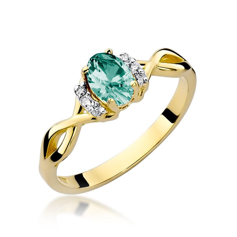 Inel Aur 9K cu Smarald 0.40 ct si Diamante Naturale 0.05 ct — Aur galben