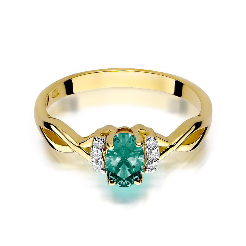 Inel Aur 9K cu Smarald 0.40 ct si Diamante Naturale 0.05 ct, imaginea 2 din 8
