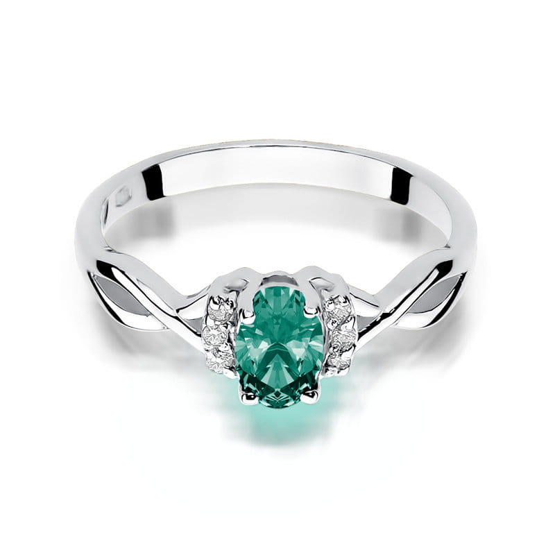 Inel Aur 9K cu Smarald 0.40 ct si Diamante Naturale 0.05 ct, imaginea 6 din 8