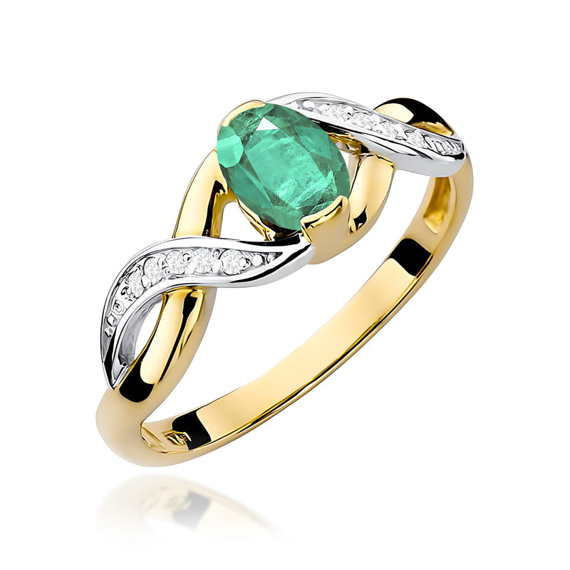 Inel Aur 9K cu Smarald 0.40 ct si Diamante Naturale 0.05 ct — Aur galben