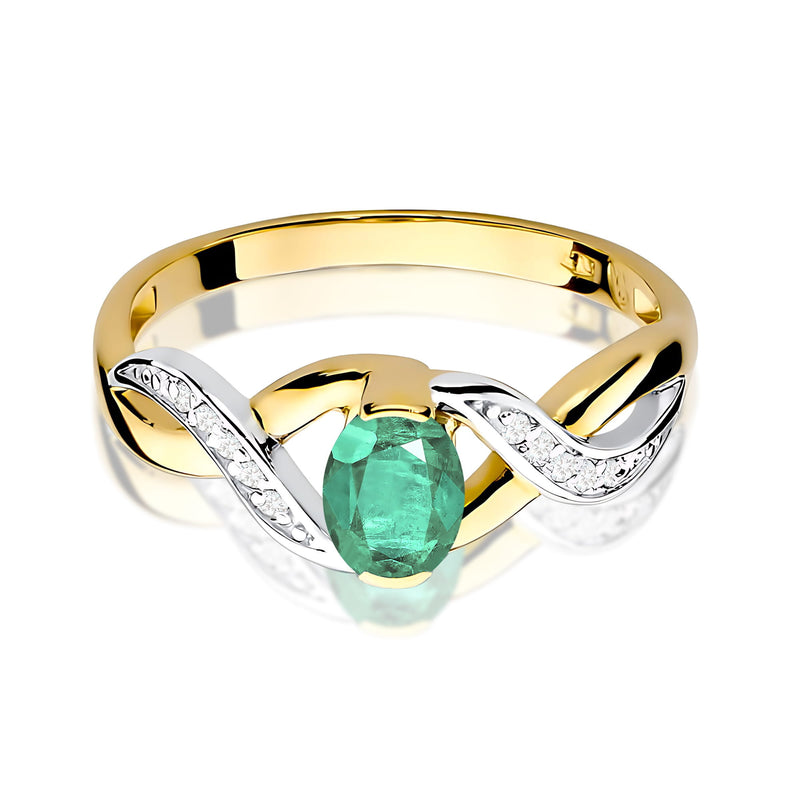 Inel Aur 9K cu Smarald 0.40 ct si Diamante Naturale 0.05 ct, imaginea 2 din 8
