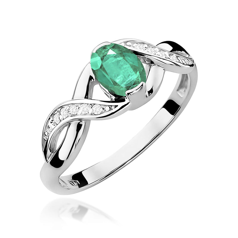 Inel Aur 9K cu Smarald 0.40 ct si Diamante Naturale 0.05 ct, imaginea 5 din 8