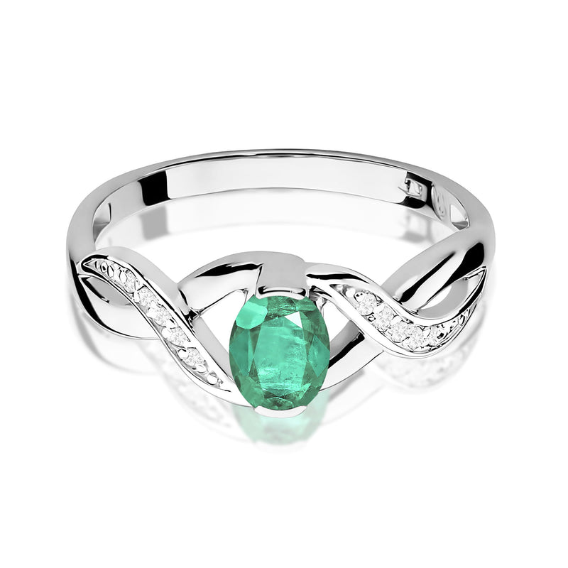 Inel Aur 9K cu Smarald 0.40 ct si Diamante Naturale 0.05 ct, imaginea 6 din 8