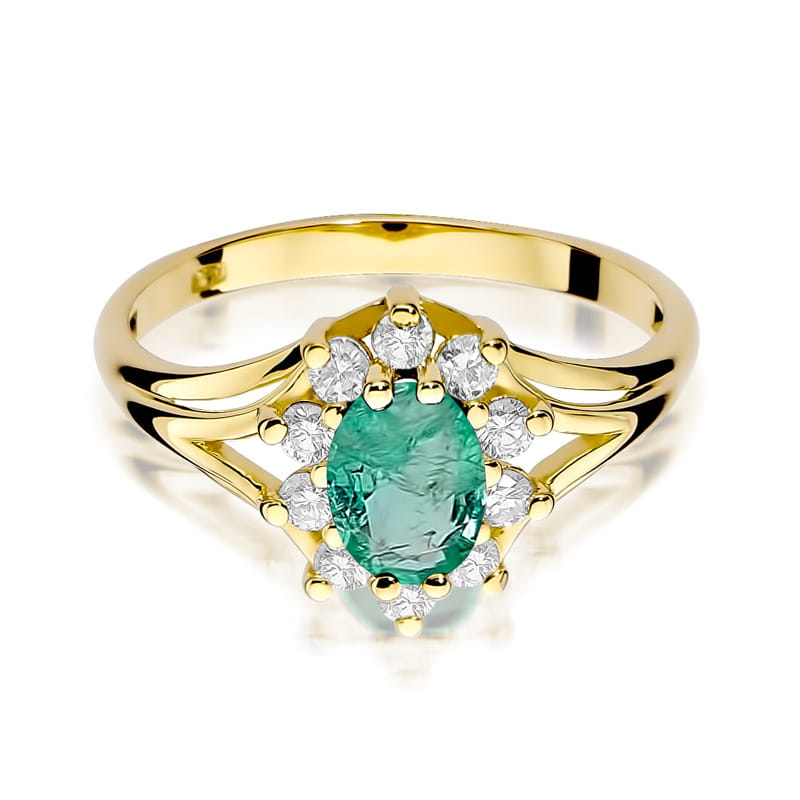 Inel Aur 9K cu Smarald 0.80 ct si Diamante Naturale 0.30 ct, imaginea 2 din 8