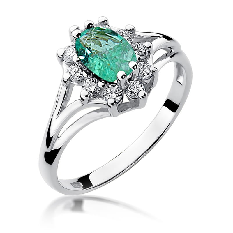 Inel Aur 9K cu Smarald 0.80 ct si Diamante Naturale 0.30 ct, imaginea 5 din 8