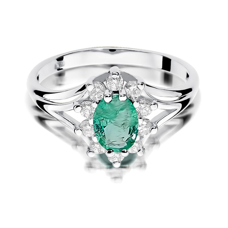 Inel Aur 9K cu Smarald 0.80 ct si Diamante Naturale 0.30 ct, imaginea 6 din 8