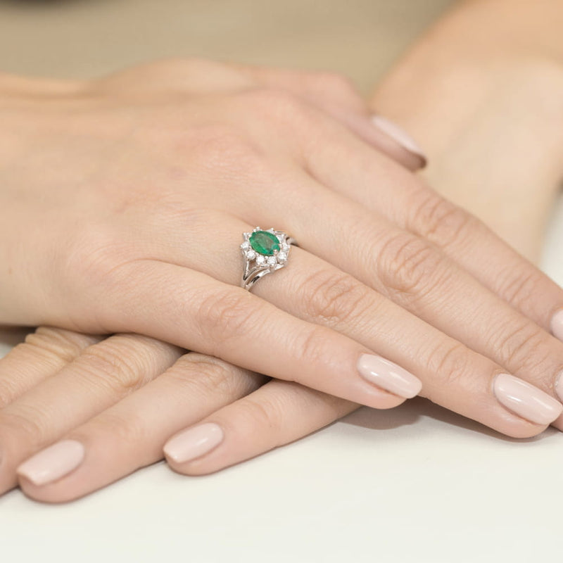 Inel Aur 9K cu Smarald 0.80 ct si Diamante Naturale 0.30 ct, imaginea 8 din 8