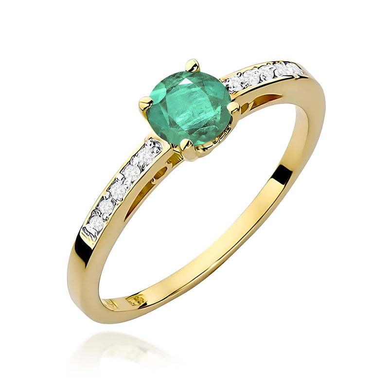 Inel Aur 9K cu Smarald 0.50 ct si Diamante Naturale 0.05 ct — Aur galben