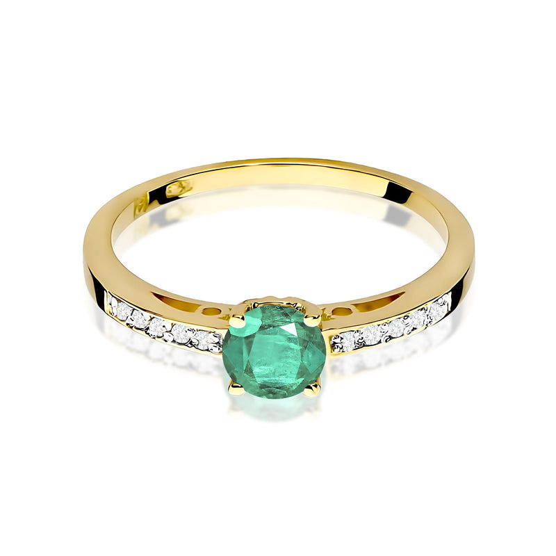 Inel Aur 9K cu Smarald 0.50 ct si Diamante Naturale 0.05 ct, imaginea 2 din 8
