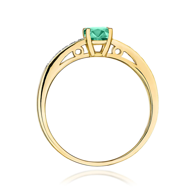 Inel Aur 9K cu Smarald 0.50 ct si Diamante Naturale 0.05 ct, imaginea 3 din 8