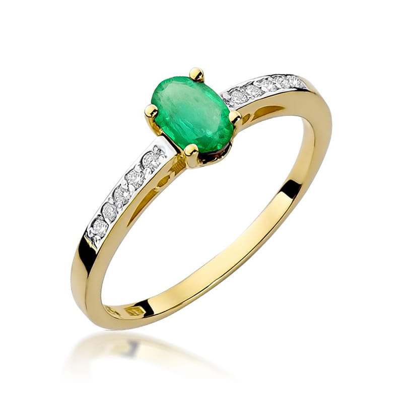 Inel Aur 9K cu Smarald 0.40 ct si Diamante Naturale 0.05 ct — Aur galben