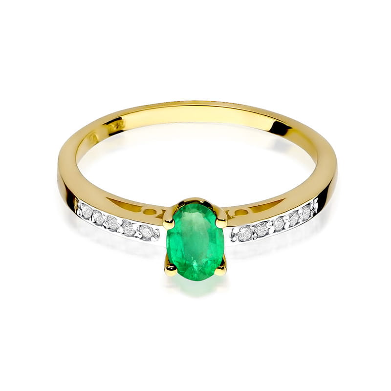 Inel Aur 9K cu Smarald 0.40 ct si Diamante Naturale 0.05 ct, imaginea 2 din 6