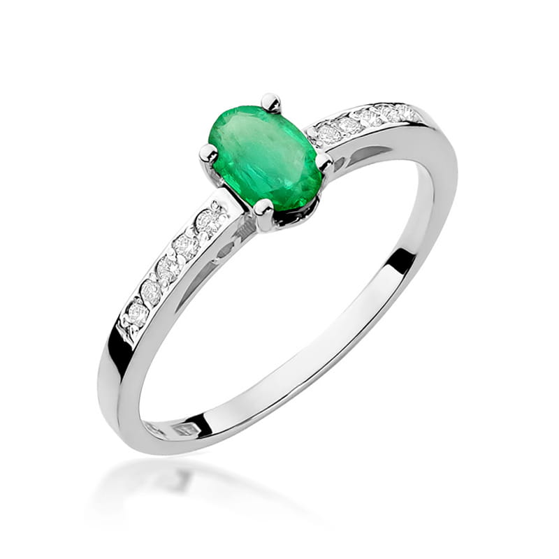 Inel Aur 9K cu Smarald 0.40 ct si Diamante Naturale 0.05 ct, imaginea 4 din 6