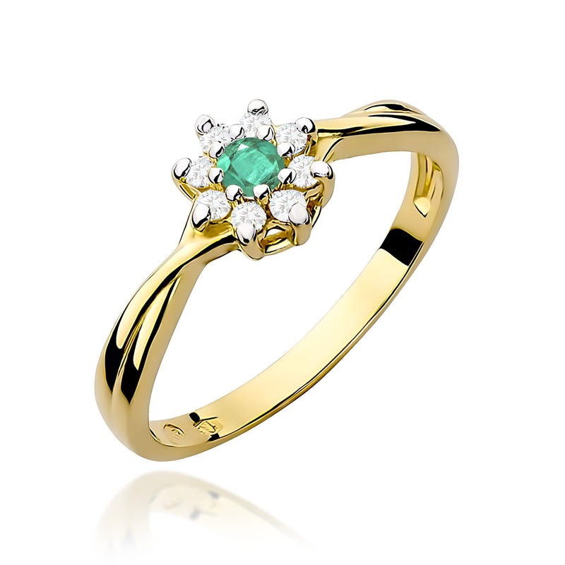 Inel Aur 9K cu Smarald 0.15 ct si Diamante Naturale 0.12 ct — Aur galben