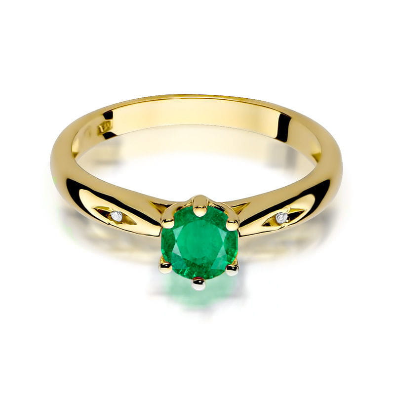 Inel Aur 9K cu Smarald 0.50 ct si Diamante Naturale 0.01 ct, imaginea 2 din 8