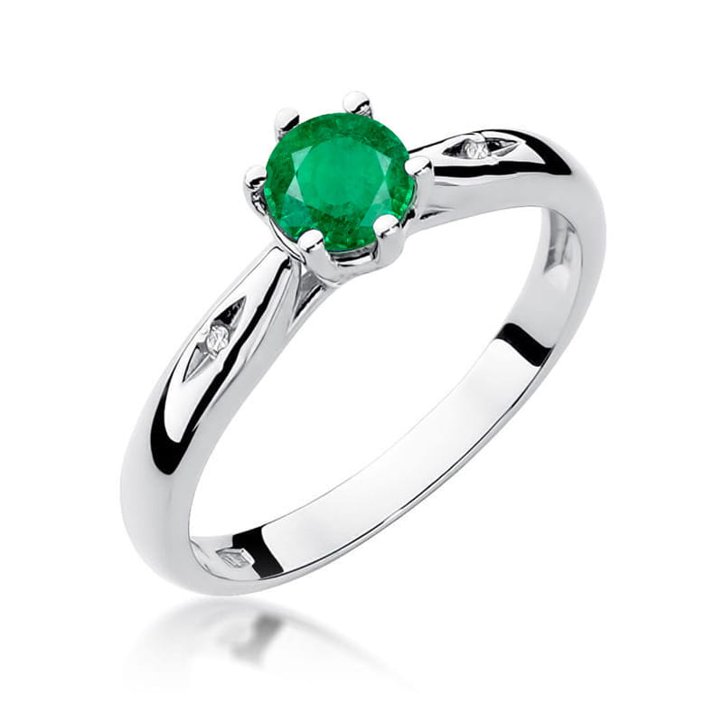 Inel Aur 9K cu Smarald 0.50 ct si Diamante Naturale 0.01 ct, imaginea 5 din 8