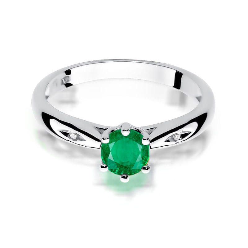 Inel Aur 9K cu Smarald 0.50 ct si Diamante Naturale 0.01 ct, imaginea 6 din 8