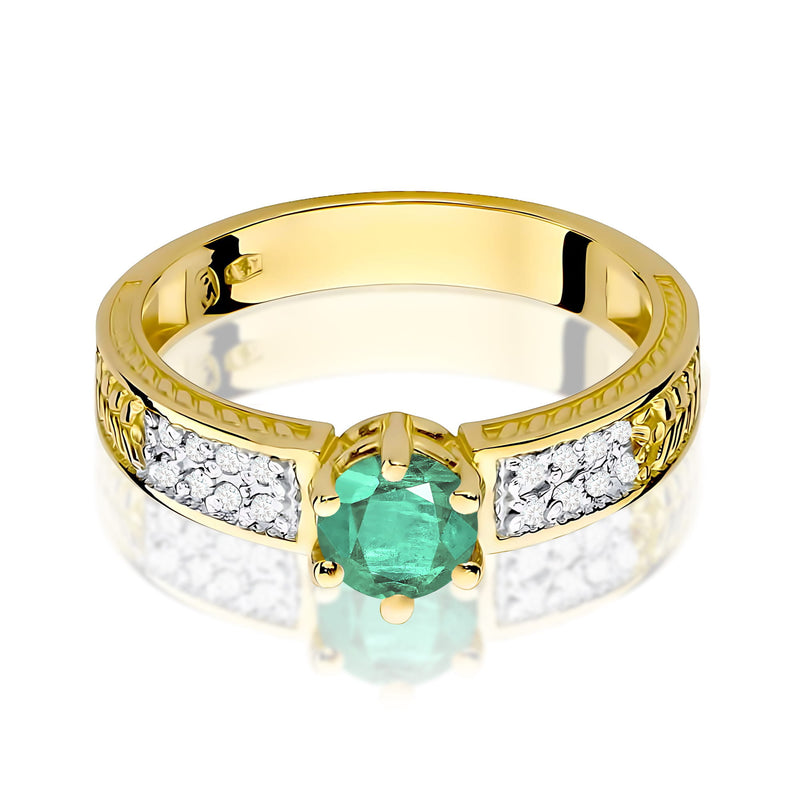 Inel Aur 9K cu Smarald 0.50 ct si Diamante Naturale 0.08 ct, imaginea 2 din 8
