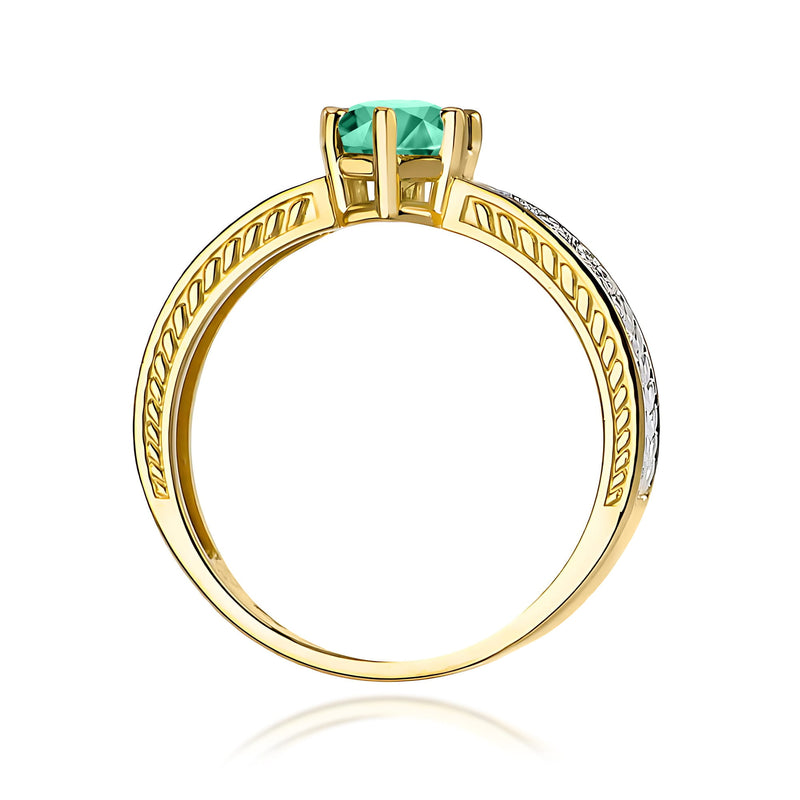 Inel Aur 9K cu Smarald 0.50 ct si Diamante Naturale 0.08 ct, imaginea 3 din 8