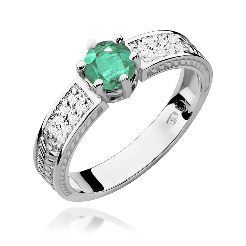 Inel Aur 9K cu Smarald 0.50 ct si Diamante Naturale 0.08 ct, imaginea 5 din 8