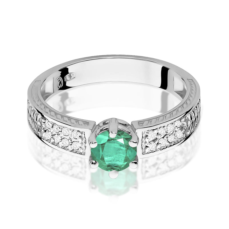 Inel Aur 9K cu Smarald 0.50 ct si Diamante Naturale 0.08 ct, imaginea 6 din 8