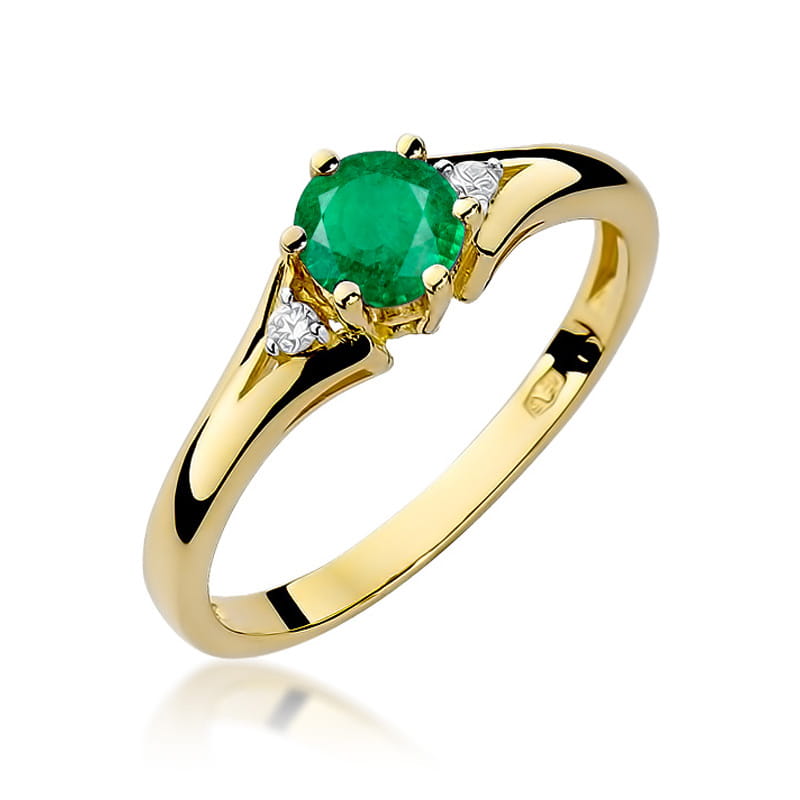 Inel Aur 9K cu Smarald 0.50 ct si Diamante Naturale 0.03 ct — Aur galben