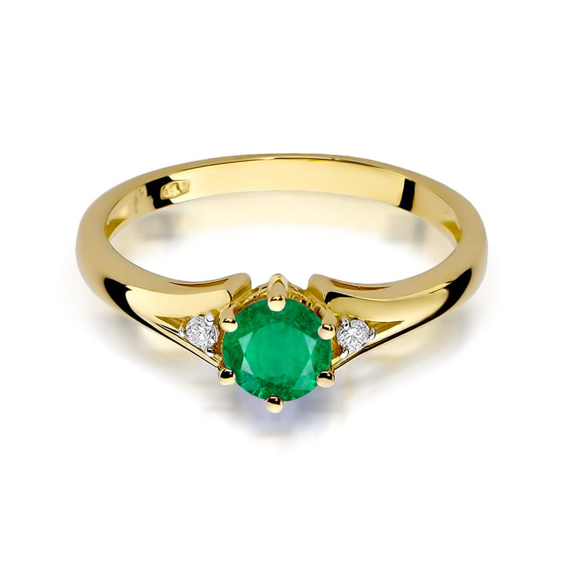 Inel Aur 9K cu Smarald 0.50 ct si Diamante Naturale 0.03 ct, imaginea 2 din 8