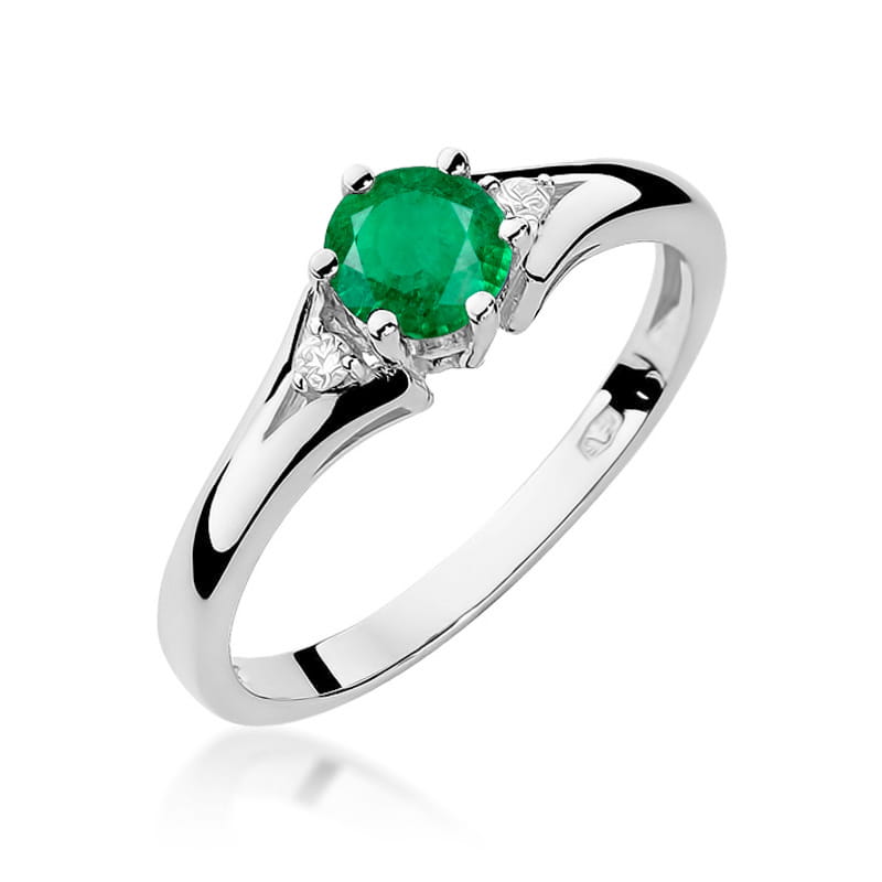 Inel Aur 9K cu Smarald 0.50 ct si Diamante Naturale 0.03 ct, imaginea 5 din 8