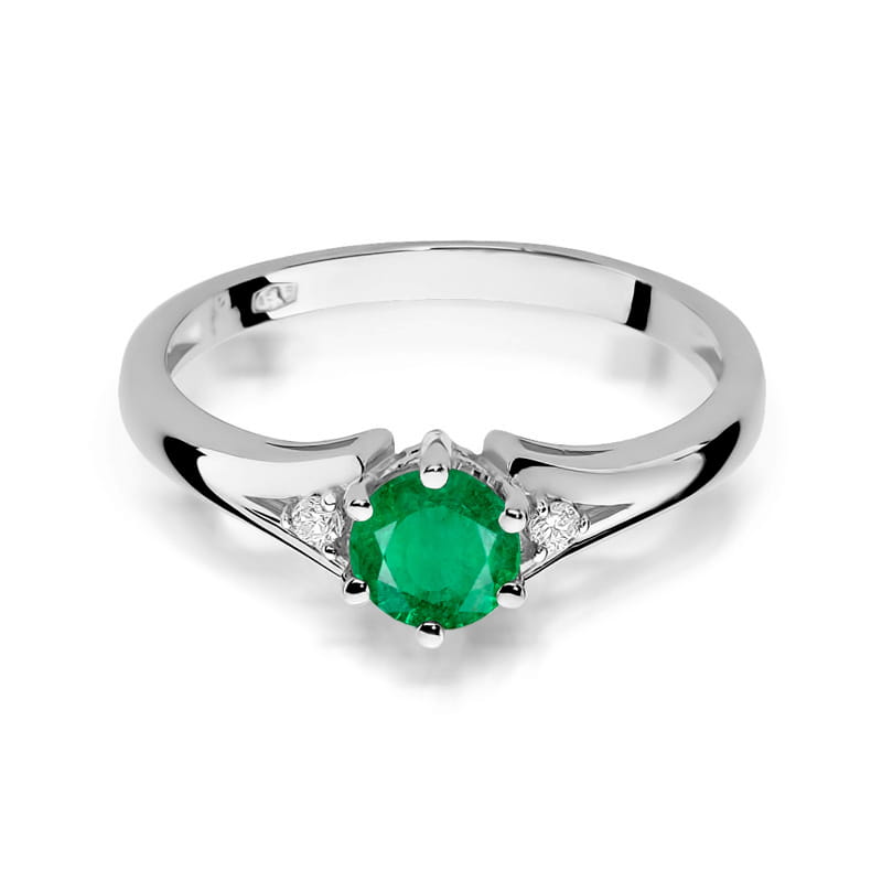 Inel Aur 9K cu Smarald 0.50 ct si Diamante Naturale 0.03 ct, imaginea 6 din 8