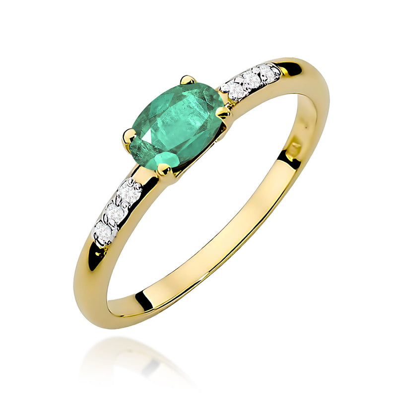 Inel Aur 9K cu Smarald 0.40 ct si Diamante Naturale 0.03 ct — Aur galben