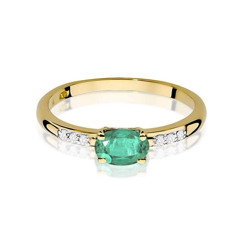 Inel Aur 9K cu Smarald 0.40 ct si Diamante Naturale 0.03 ct, imaginea 2 din 8