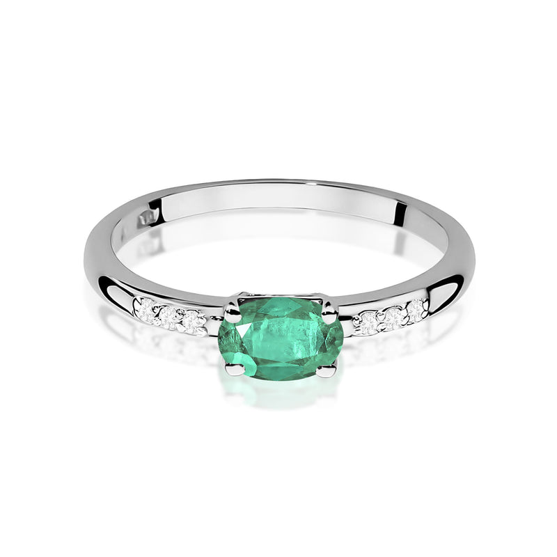Inel Aur 9K cu Smarald 0.40 ct si Diamante Naturale 0.03 ct, imaginea 6 din 8