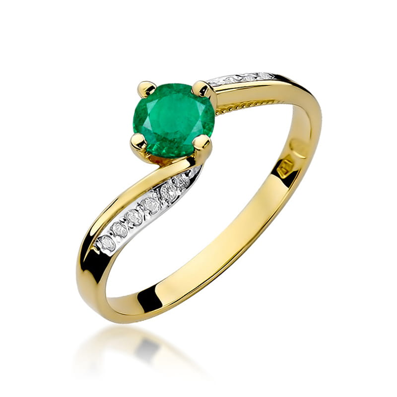 Inel Aur 9K cu Smarald 0.50 ct si Diamante Naturale 0.05 ct — Aur galben
